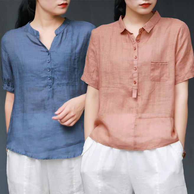 Elsso 女款亨利領七分袖上衣 2件組