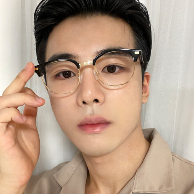 베이마 남녀공용 블루라이트 차단 렌즈 사각 하금 안경테 E386 + 케이스 + 안경닦이 세트