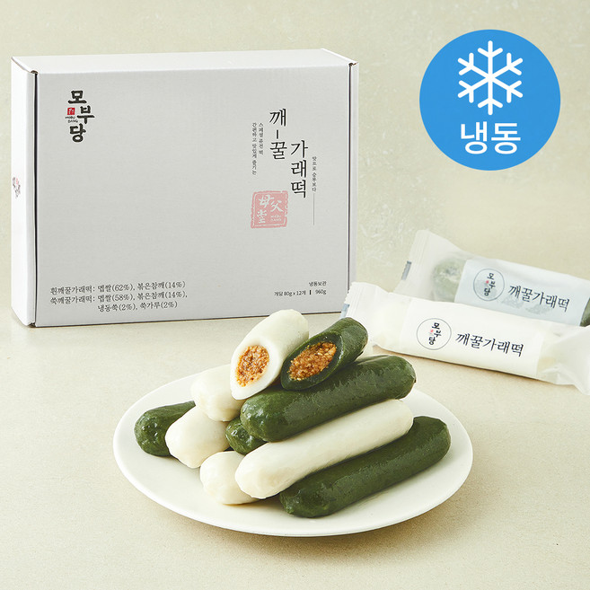 모부당 흰 깨 꿀 가래떡 80g x 6개입 + 쑥 깨 꿀 가래떡 80g x 6개입 세트 (냉동), 1세트