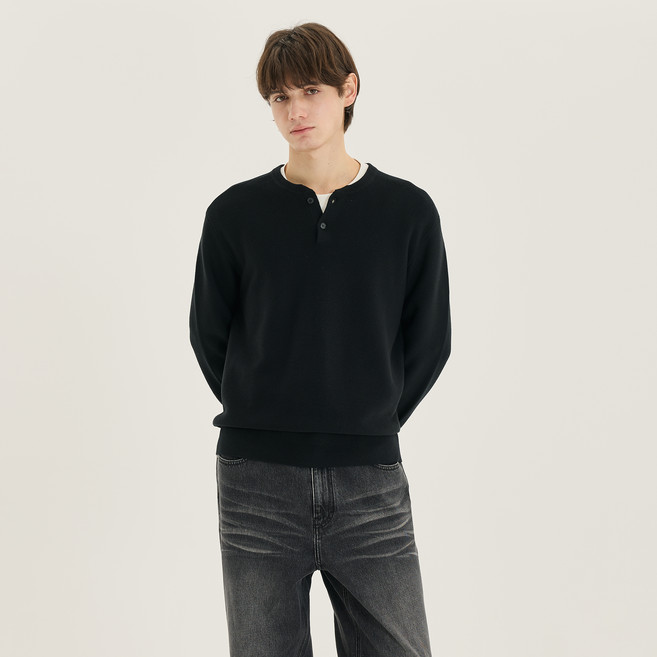 마인드브릿지 남성용 워셔블 헨리넥 세미오버핏 니트 M1KT2101