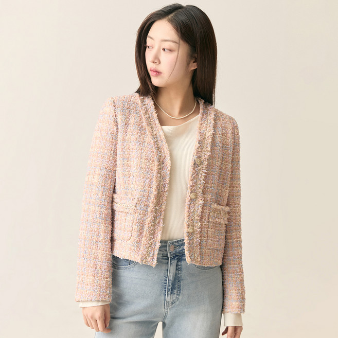 로엠 여성용 브이넥 트위드 자켓