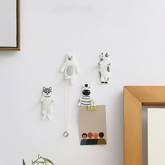 귀요미 애니멀 부착걸이 4종 세트, 허스키, 젖소, 얼룩말, 곰돌이, 1세트