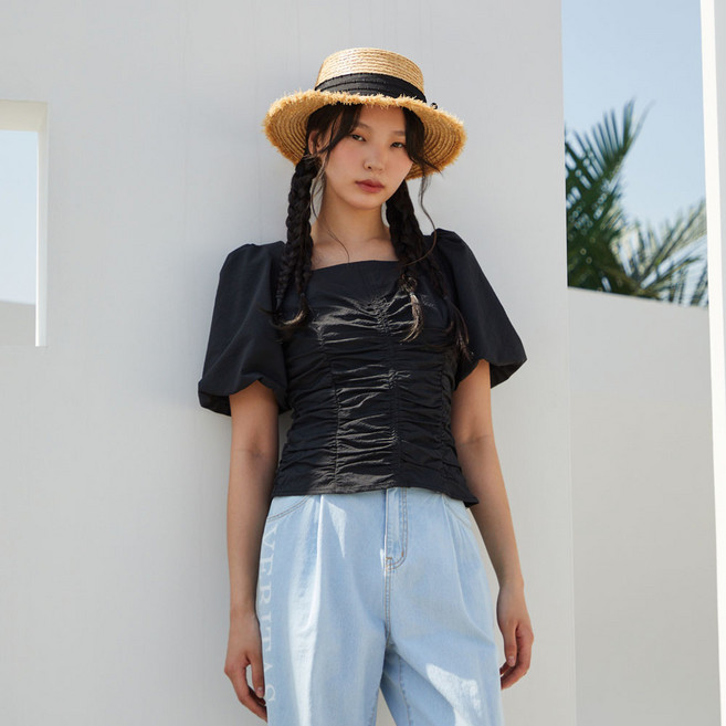 에고이스트 여성용 슬리브 볼륨 크롭 블라우스 ER2BO401