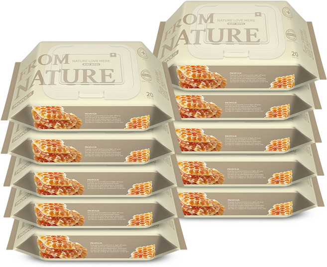 네이쳐러브메레 프럼네이쳐 프로폴리스 미니 물티슈 캡형, 55g, 20매, 10개