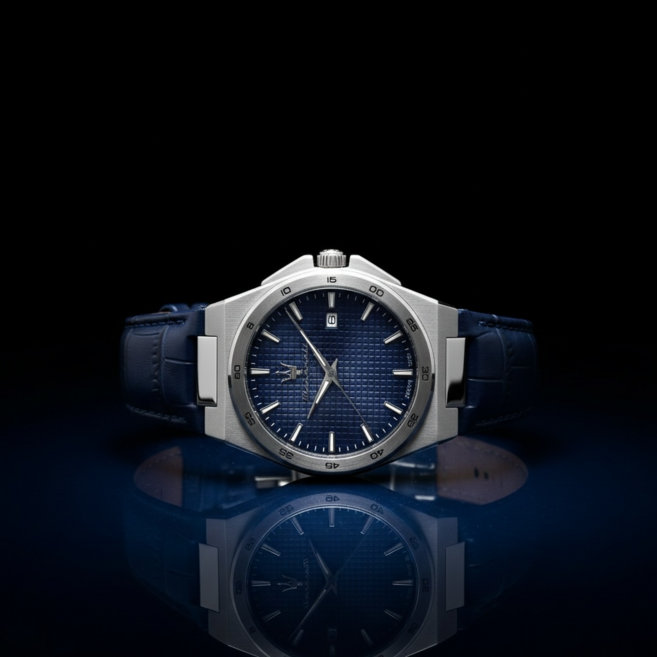 마세라티 남성용 VELOCITA 가죽 클래식 슬림 야광시계 R8851153002