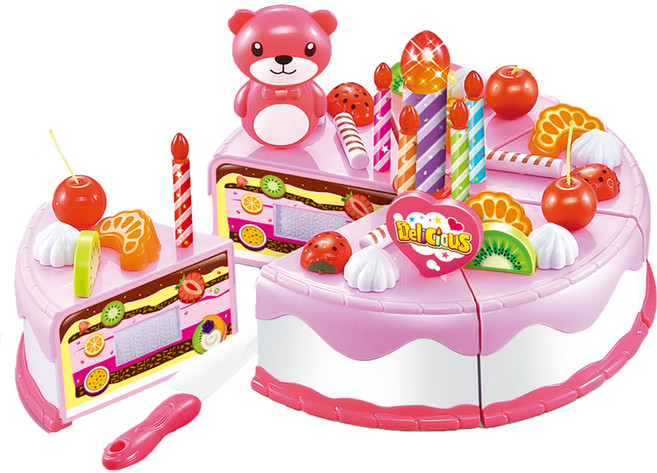 하늘썬별 맛있는 과일 생일 케이크 주방놀이 vdcakeh56, 핑크, 1세트