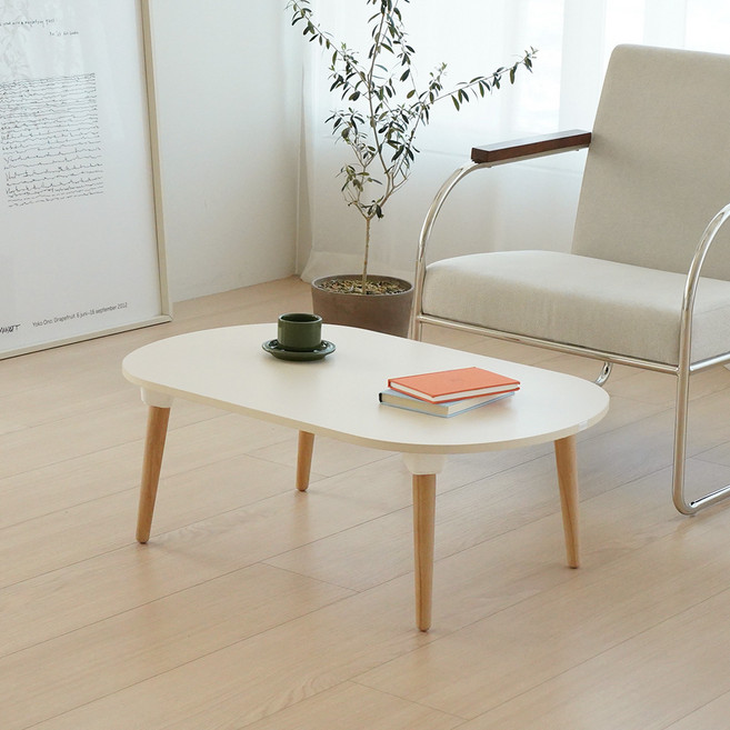 레몬트리 국내제조 E0 LPM 우드 접이식 타원형 900 테이블, 바닐라 베이지