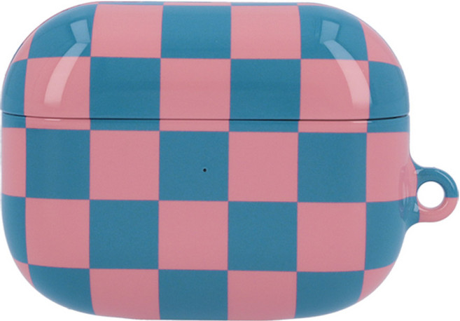 비주얼팩토리 체커보드 에어팟프로 유광 하드 케이스, 핑크블루