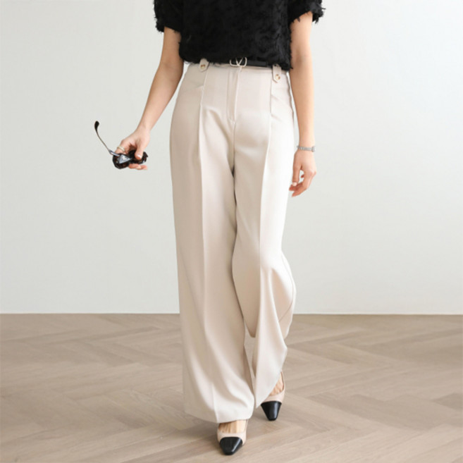 피핀 여성용 벨트고리 핀턱 버튼 와이드 슬랙스 #710690