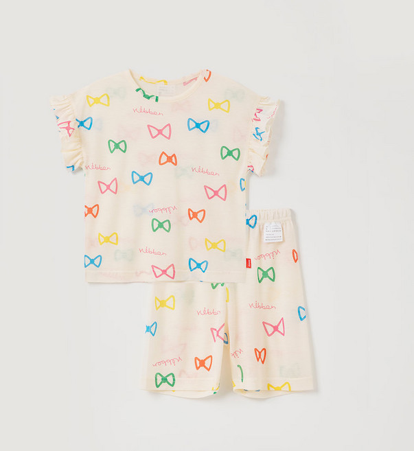 오즈키즈 여아용 컬러 리본 실내복 상의 + 하의 세트