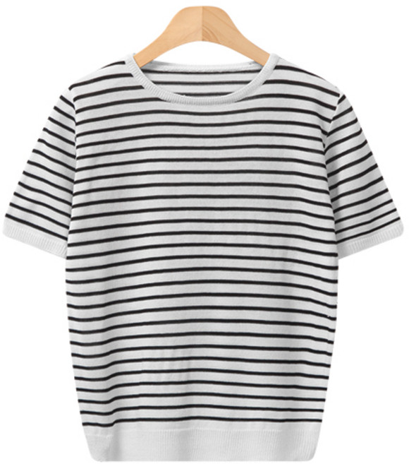 레몬소울 여성용 킬미 단가라 라운드 반팔 니트티