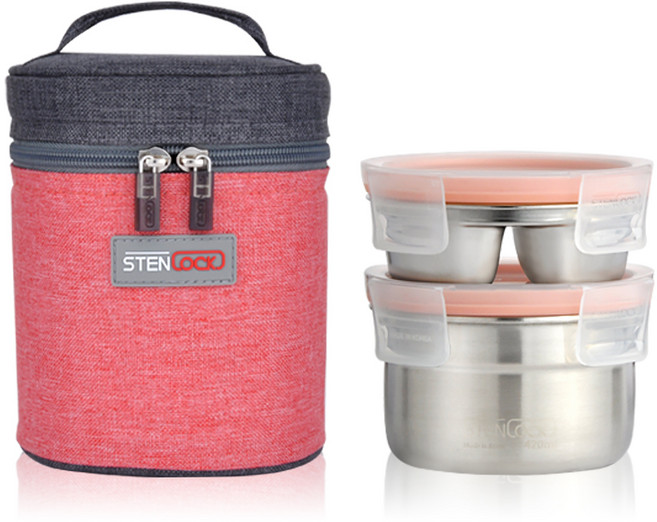 스텐락 퓨어 원형 2단 도시락 소 200ml + 420ml 세트, VINTAGERED, 1세트