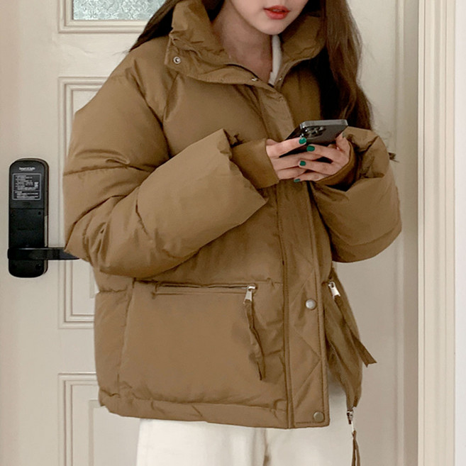 플랜데이 여성용 지퍼포켓 밑단 스트링 오버핏 푸퍼 숏 패딩 자켓 점퍼