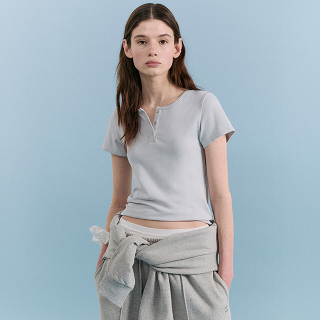 로라로라 여성용 NUBASIC 헨리넥 반팔 티셔츠