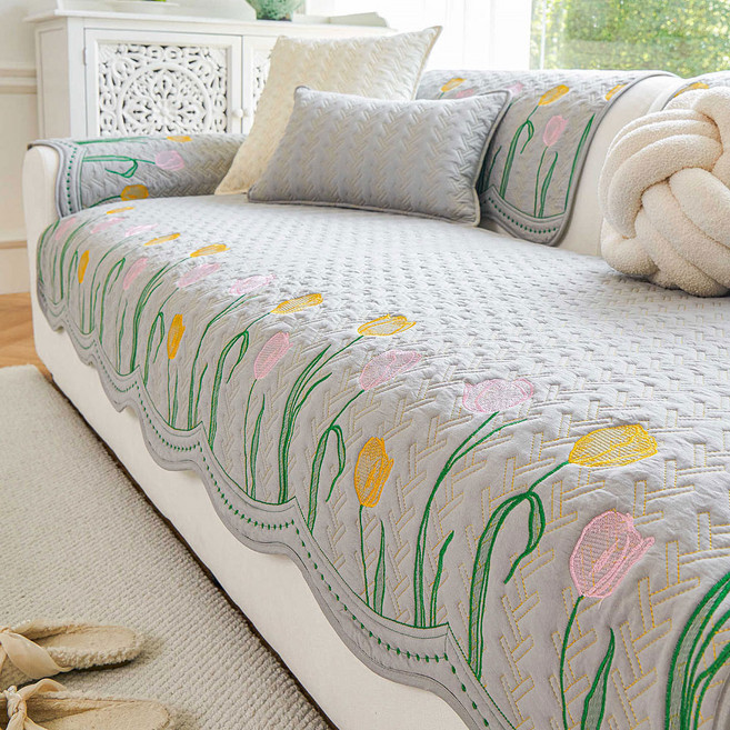 지앤와이 튤립 워싱코튼 웨이브 논슬립 소파패드