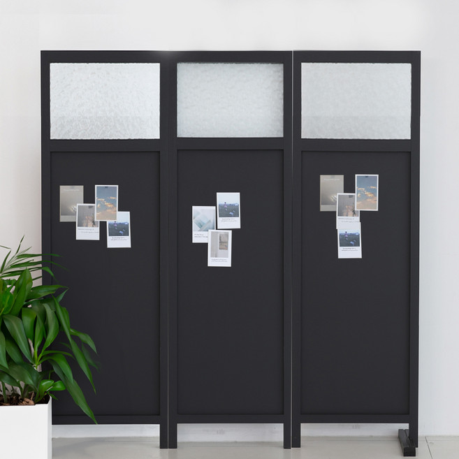 우드리퍼블릭 스너그 아쿠아유리 3단 파티션 기본형 1500, 블랙