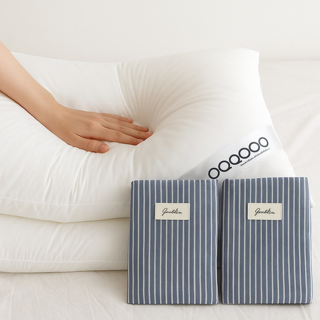 소넬리노 사계절용 프리미엄 호텔 베개 2p + 베개커버 2p 세트, 1세트, 네이비화이트스트라이프