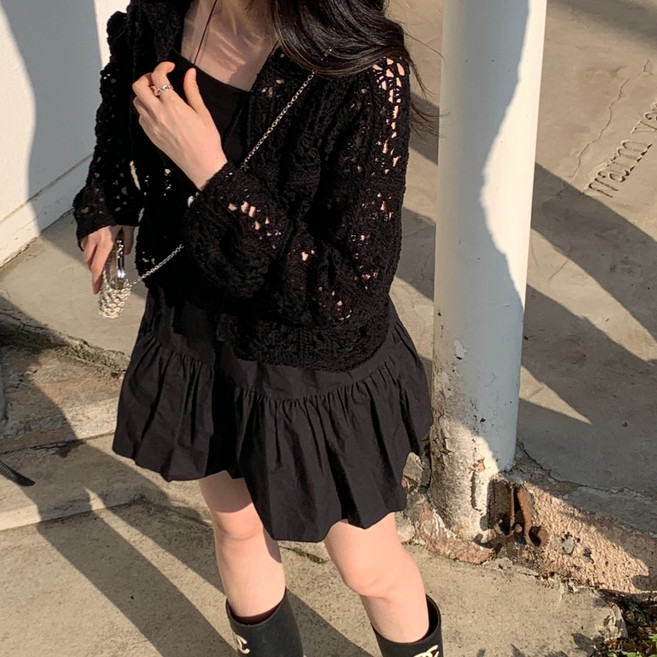 뜨개사계절 코바늘 모티브 여름 셔츠 가디건 뜨개질 DIY 패키지, 1개, 블랙