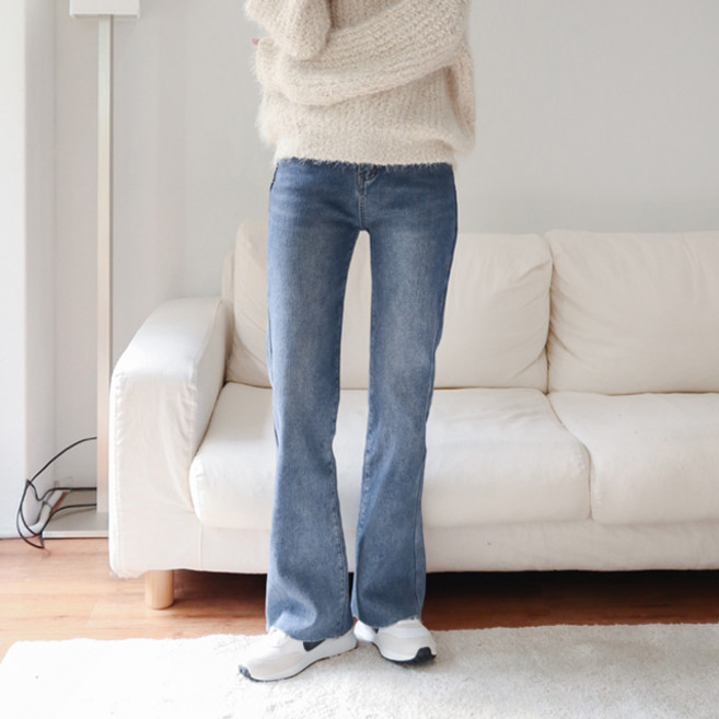 SUBI.JEANS 女款內刷毛長版靴型牛仔褲 SP176