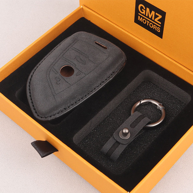 지엠지모터스 차 키케이스 자동차 가죽 스마트 키케이스 알칸타라, 블랙, BMW 3버튼 BM02
