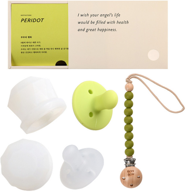 데일리라이크 봉봉 탄생석 노리개 젖꼭지 클립 세트, 8월 페리도트, 2단계(4개월이상), 1세트