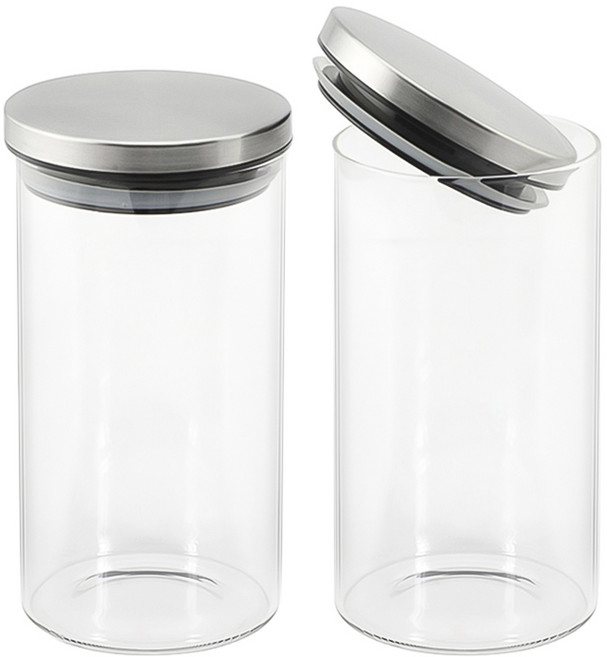 헬로키친 스테인리스 뚜껑 원형 내열 유리병, 1.5L, 2개