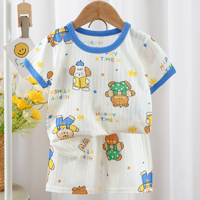 조이멀티 엠케이 아동용 럽잇패턴 자가드 반팔 + 반바지 실내복 세트