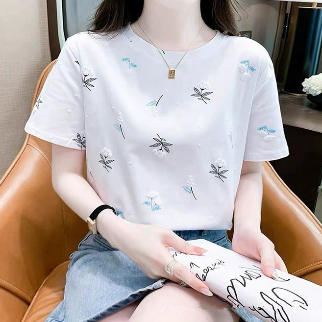 반야스토리 여성용 QQ9 프린팅 캐주얼 여름 라운드 반팔 티셔츠 QZ806