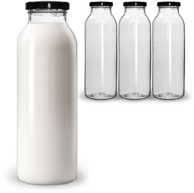 미르코리아 유리 우유병 철캡블랙, 750ml, 4개