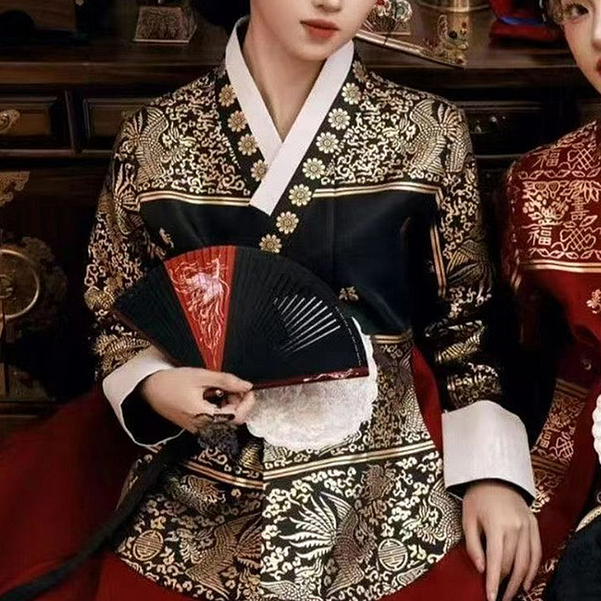 엘쏘 여성용 혼주 한복 럭셔리 퓨전 왕실 한복 저고리 + 치마 세트