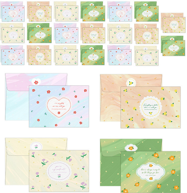 마음담아 보테 미니 편지지 4종 세트, 혼합색상, 24p