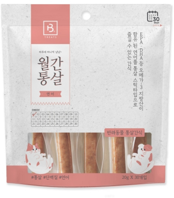 브리더랩 반려동물 월간통살 스틱타입 간식, 연어, 600g, 1개