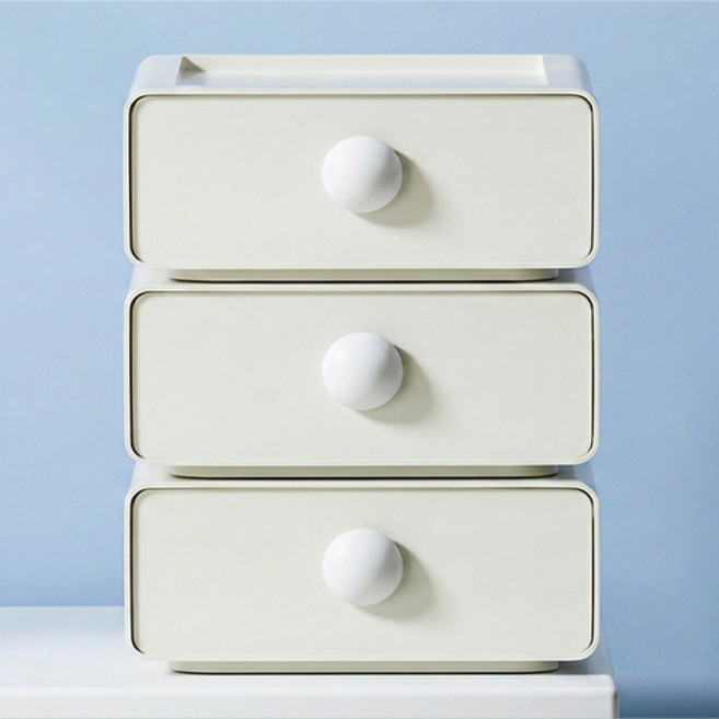 데일로그 파스텔 서랍형 미니 책상 정리함 3p, 크림, 1단