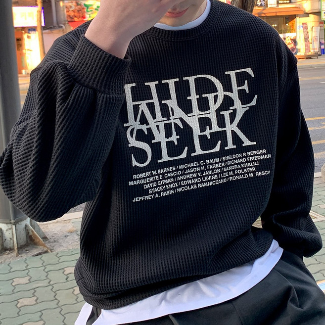 콘피아르 남녀공용 하이드 레터링 루즈핏 와플 니트 맨투맨 TC6404