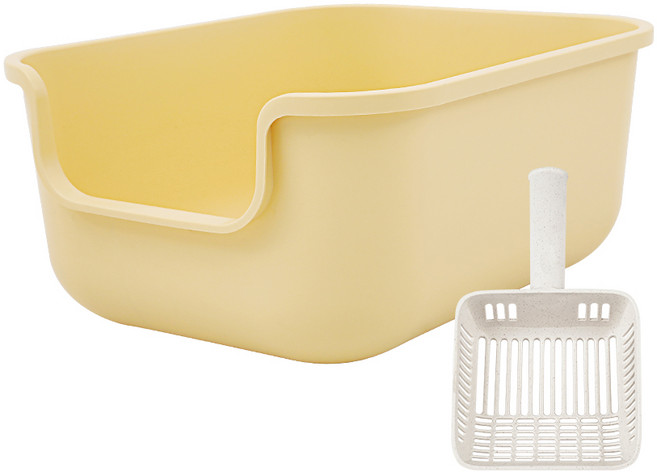 강집사 고양이 중대형 화장실 + 흔들지마 플라스틱 모래삽, 옐로, 1세트