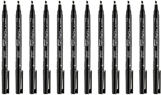 라인플러스 캘리그라피펜 3mm, 흑색, 12개