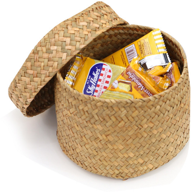 내일의공간 원형뚜껑 라탄바구니, 네츄럴, 1개