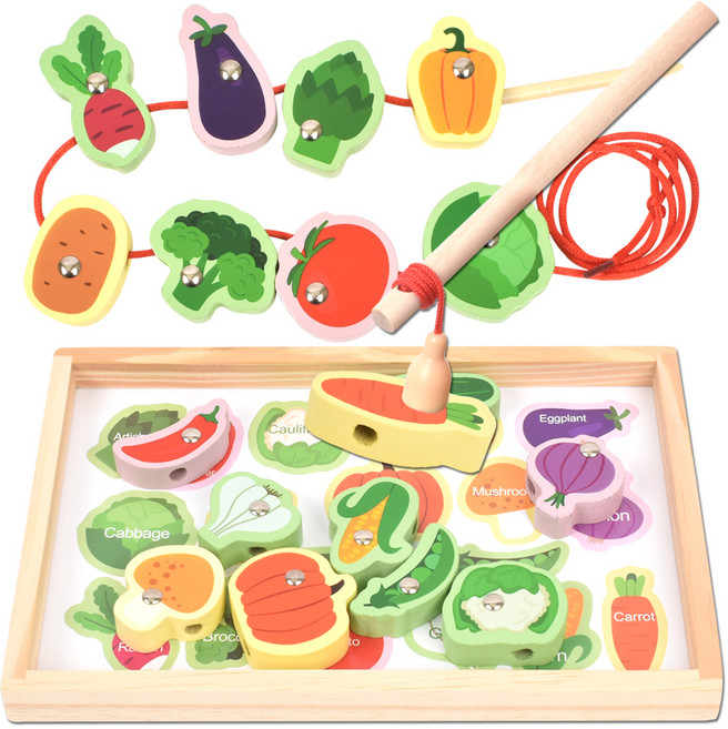 목제 블럭 실꿰기 자석 낚시놀이 교구, 야채, 1개