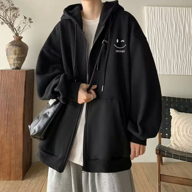 제이티엘 스마일 아메리칸 박시 오버핏 후드집업