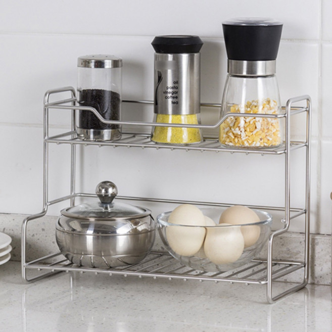 아리코 2단 양념통 보관 선반, 실버, 1개