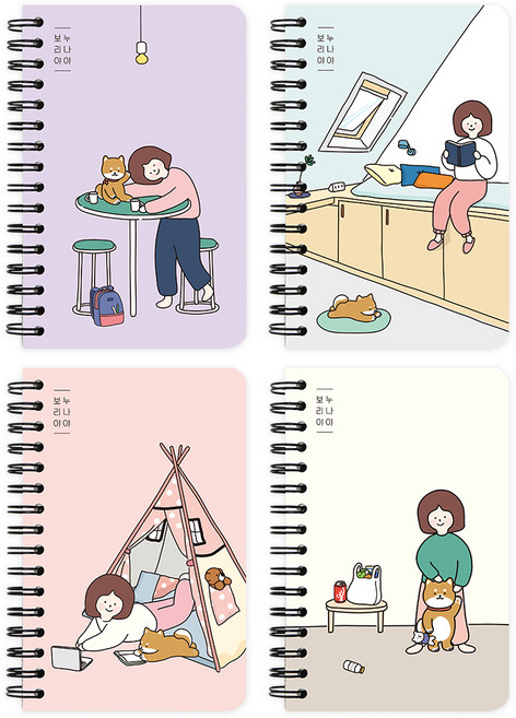 핑크풋 보리 슬림 좌철수첩 4종 세트, purple + mint + pink + ivory, 1세트