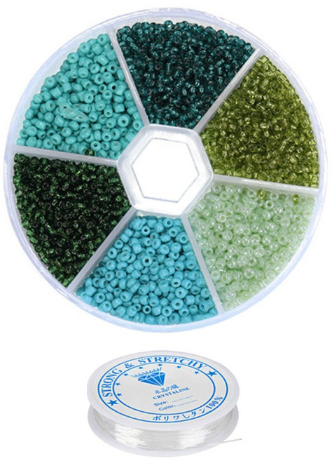 리니팜 컬러 시드비즈 2mm + 원판 세트, 에메랄드, 1세트