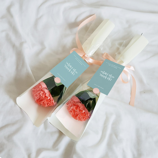 아스파시아 메시지 2p + 조화 플르 카네이션 한송이 비누 꽃다발 2p 세트 오늘은 축하하고 내일은 응원할게, 오렌지, 2개