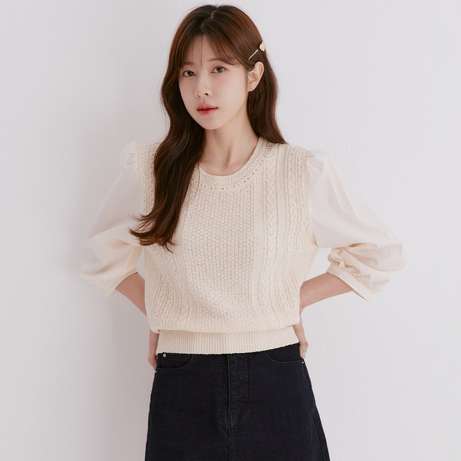 Roem 女款梭織配色麻花毛衣