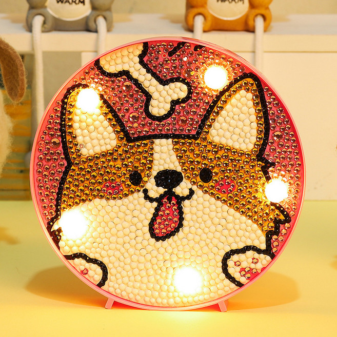 LED 무드등 어린이 보석십자수 DIY, 1개, 27 뼈다귀 시바견