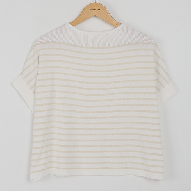 빼빼 여성용 라운드넥 스트라이프 반팔 니트 티셔츠