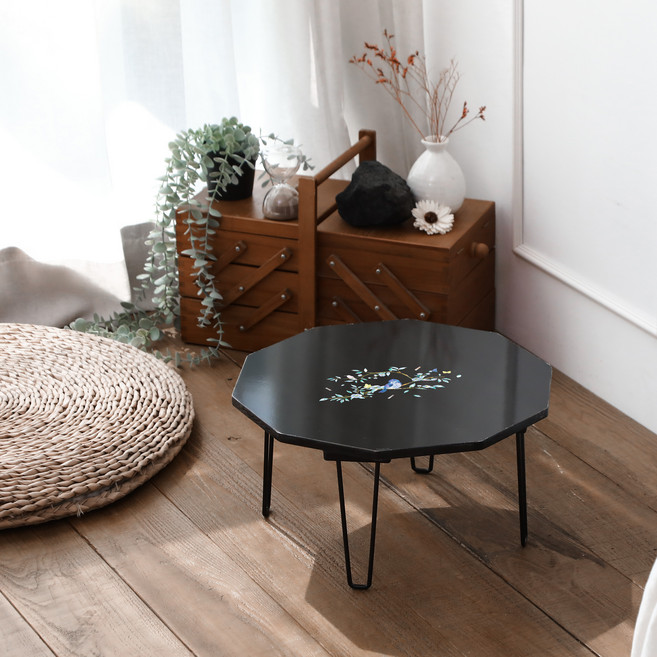 스토리퍼니쳐 국내생산 E0 자개 아트 테이블 십각 400, 파랑새