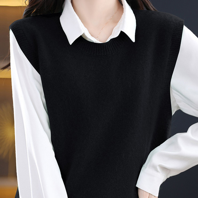 더시럽 여성용 심플 라운드넥 데일리 니트 베스트