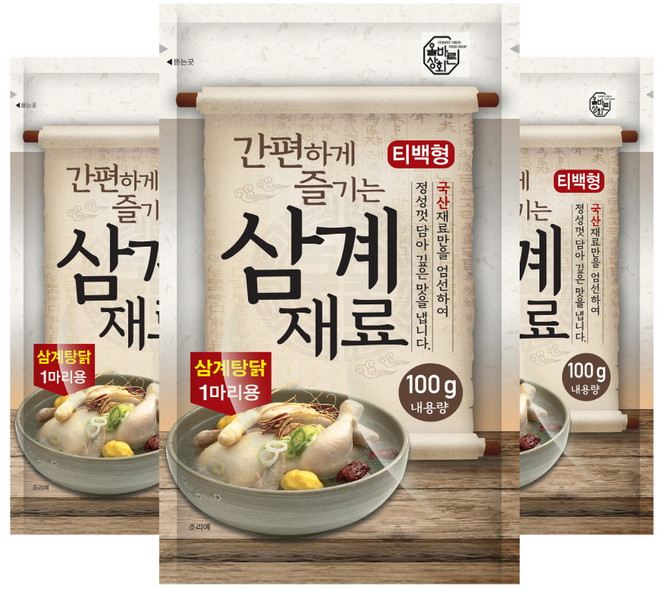 올바른상회 간편하게 즐기는 국산 티백형 삼계재료, 100g, 3개