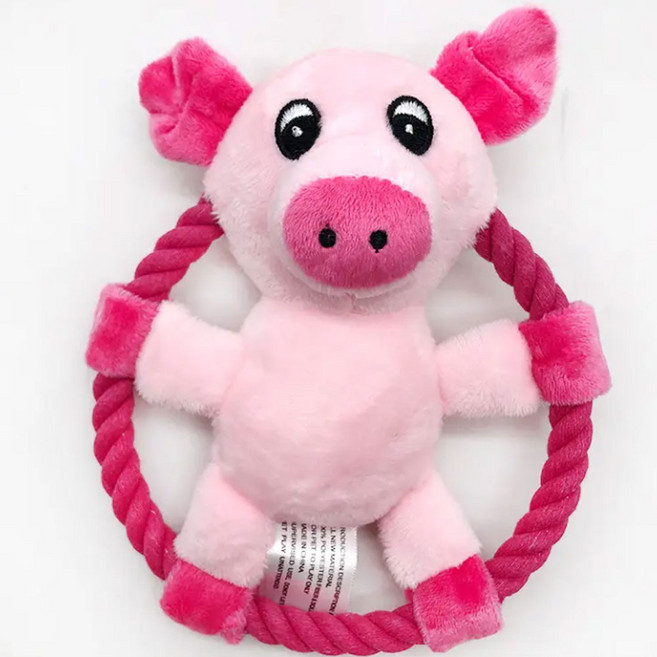 럭키페터 강아지 돼지로프 터그놀이 삑삑이 장난감, 1개, 핑크